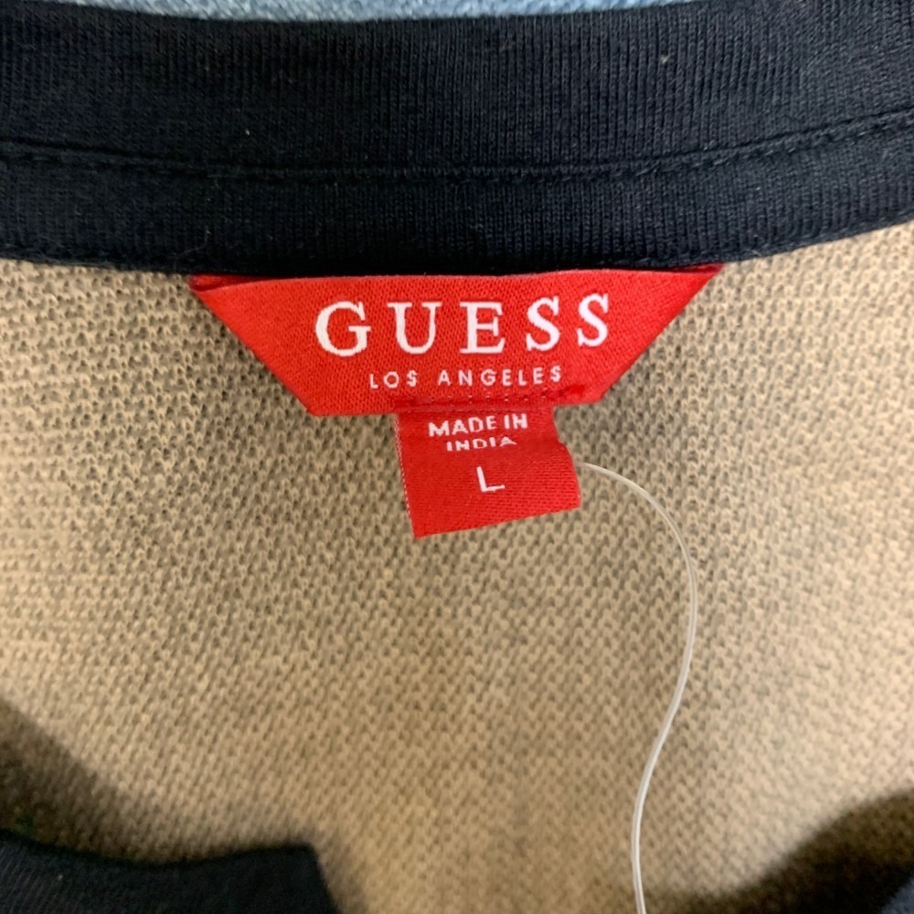 Guess Los Angeles T Shirt Mens Large Beige Black Colorblock Knit Summer Wear Tee - Picture 6 of 12